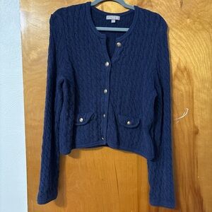 J. Crew Textured Blue Cardigan with Gold Accents